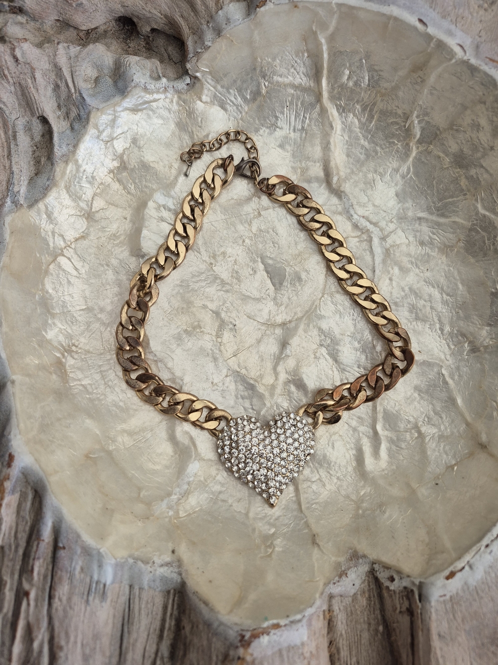 💕Gold-Tone Heart Pavé Pendant Chain Necklace💕
